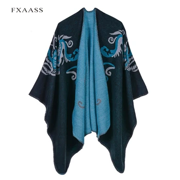 

FXAASS New Autumn Winter Shawl Fashion Poncho Women Cashmere Scarf Lady Luxury Blanket Warm Pashmina Phoenix Wholesale Cape