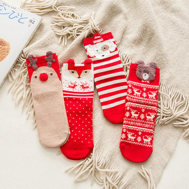 

Christmas Cotton Red Socks 3D Cartoon Three-dimensional Animals Elk Deer Autumn Winter Cute Stripe Ladies Mid Tube Lovely Socks