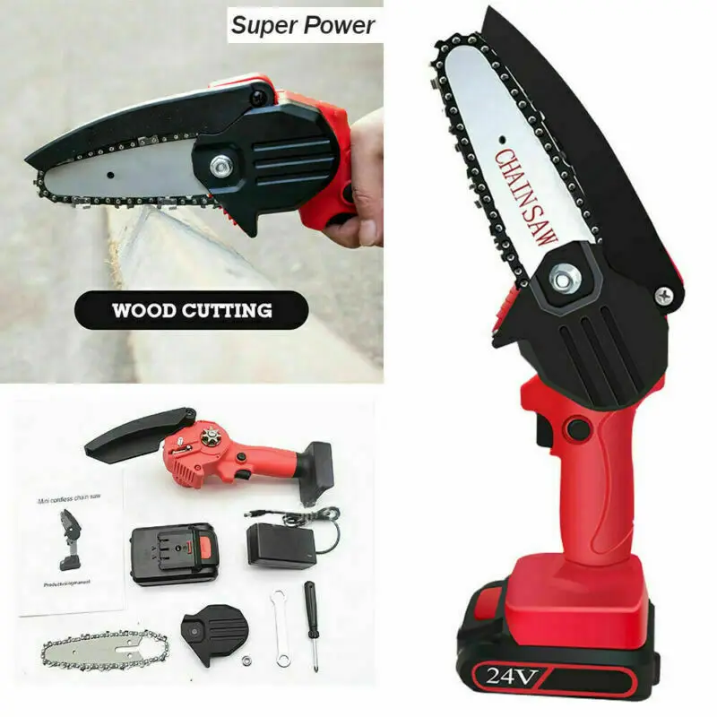 Details about   550W 6Inch Electric Cordless Chain Saw Wood Cutter Woodworking 2*Battery 3*Chain 