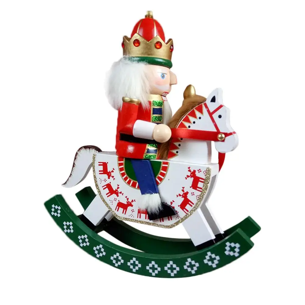 30 см деревянный Щелкунчик лошадка-качалка деревянные поделки Креативные украшения Рождественские украшения для украшения дома - Цвет: Green