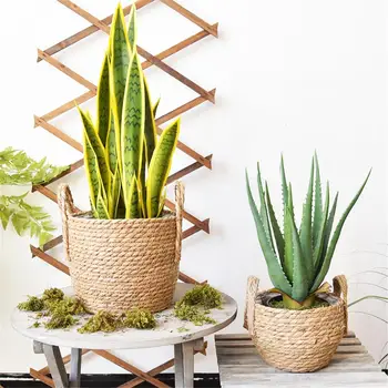 

Handwoven Basket Plant Flower Pot Natural Straw Woven Desktop Storage Baskets For Garden Flower Vase Home Decoration