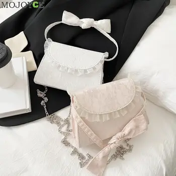 

Crossbody Bags for Women Birthday Gifts Elegant Lace Mesh Women Shoulder Bag Korean Bow PU Lady Chain Crossbody Handbags