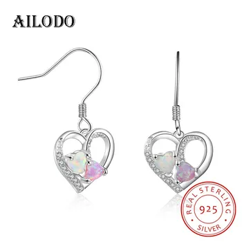

Ailodo 100% Real 925 Sterling Silver Earrings For Women Romantic Opal Heart Dangle Earrings Party Wedding Fine Jewelry 20MAR52