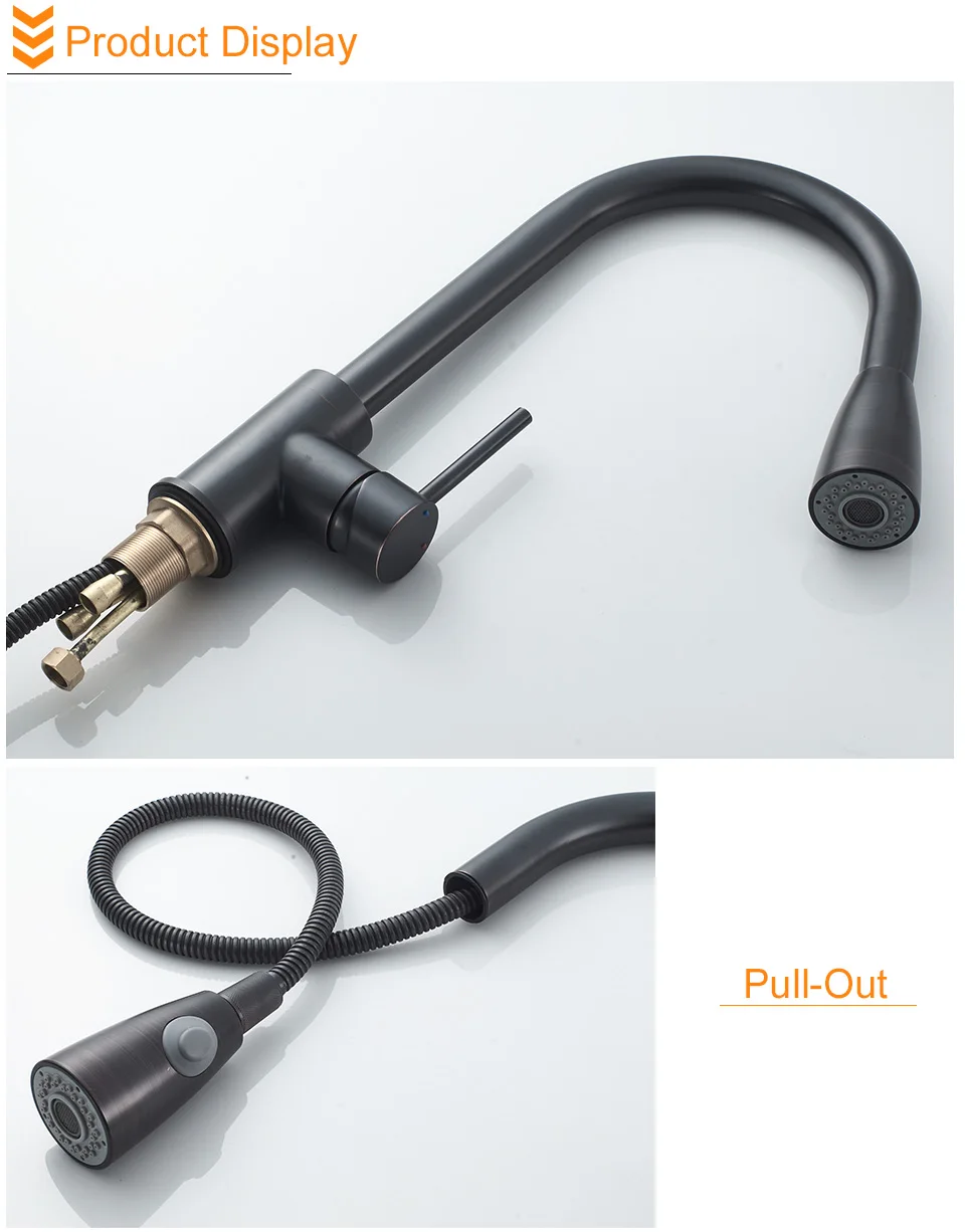 ROVOGO Solid Brass Kitchen Faucet Pull Down Sprayer Oil Rubbed Bronze, Single Handle Cold Hot Mixer Crane for Sinks