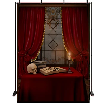 

Acejoker Halloween Backdrop Photography for Party Red Curtain Magic Book Customized Vinyl Background Photo Studio Props