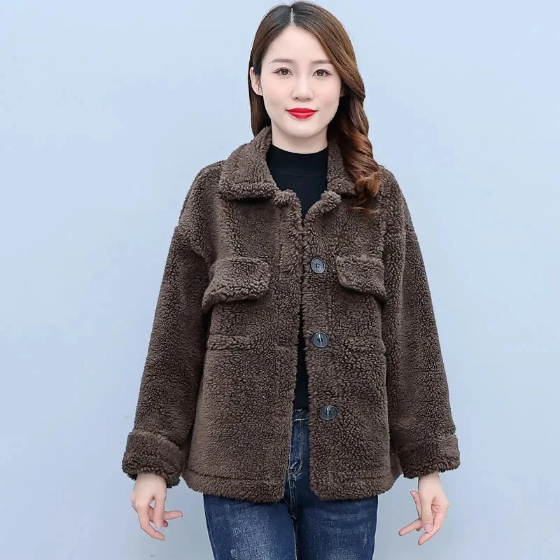 

Lamb Wool Coat Female Winter Autumn Winter College Wool Cashmere Fur Coat Stand-Up Collar Jacket Women Jaqueta Feminina Chaqueta