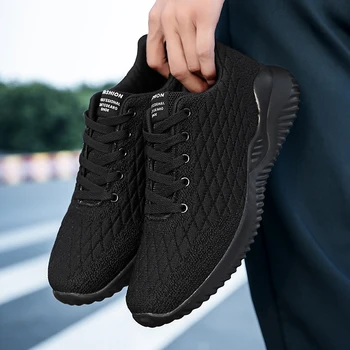 

Four Seasons Mesh Men Sneaker Flying Weaving Flat Casual Shoes Men Breathable Walking Sneakers Male Footwear Outdoor Big Size 44
