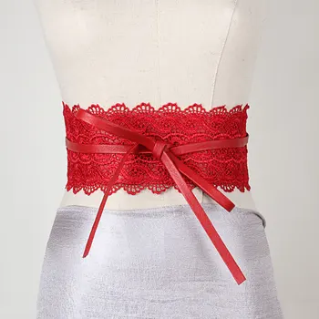 

Droppshiping Women Waist Band Lace PU Leather Self Tie Wrap Around Waistband Obi Cinch Dress Belt J55