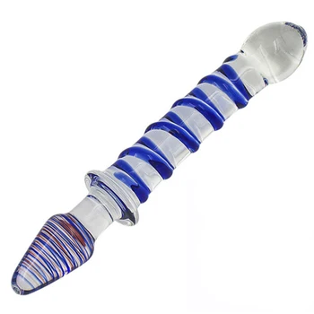 Glass Dildo Blue dots Flower Shape Vaginal Anal Butt Plug Self Comfort Masturbator Sex Toys for Woman toys for adults 5