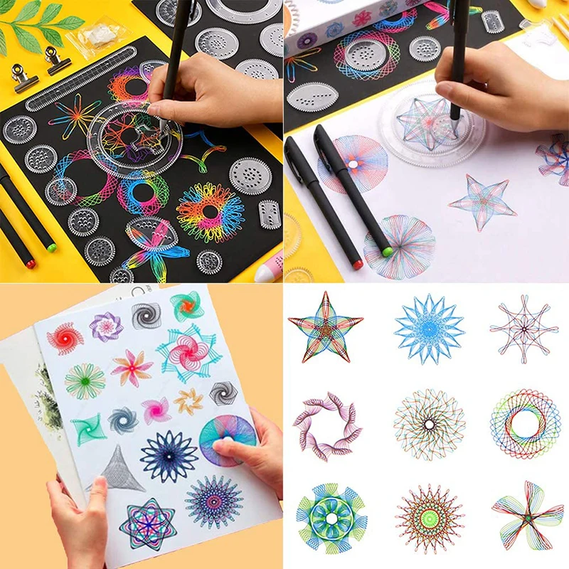 40pcs Scratch Rainbow Papers Classic Gear Spirograph Drawing Set Animal Geometric Painting Stencils Rulers Kids Art Carft Toys