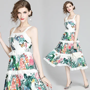 

Runway Women White Lace Cake Layered Dress strip green Party Long Dresses Vestido summer boho dress