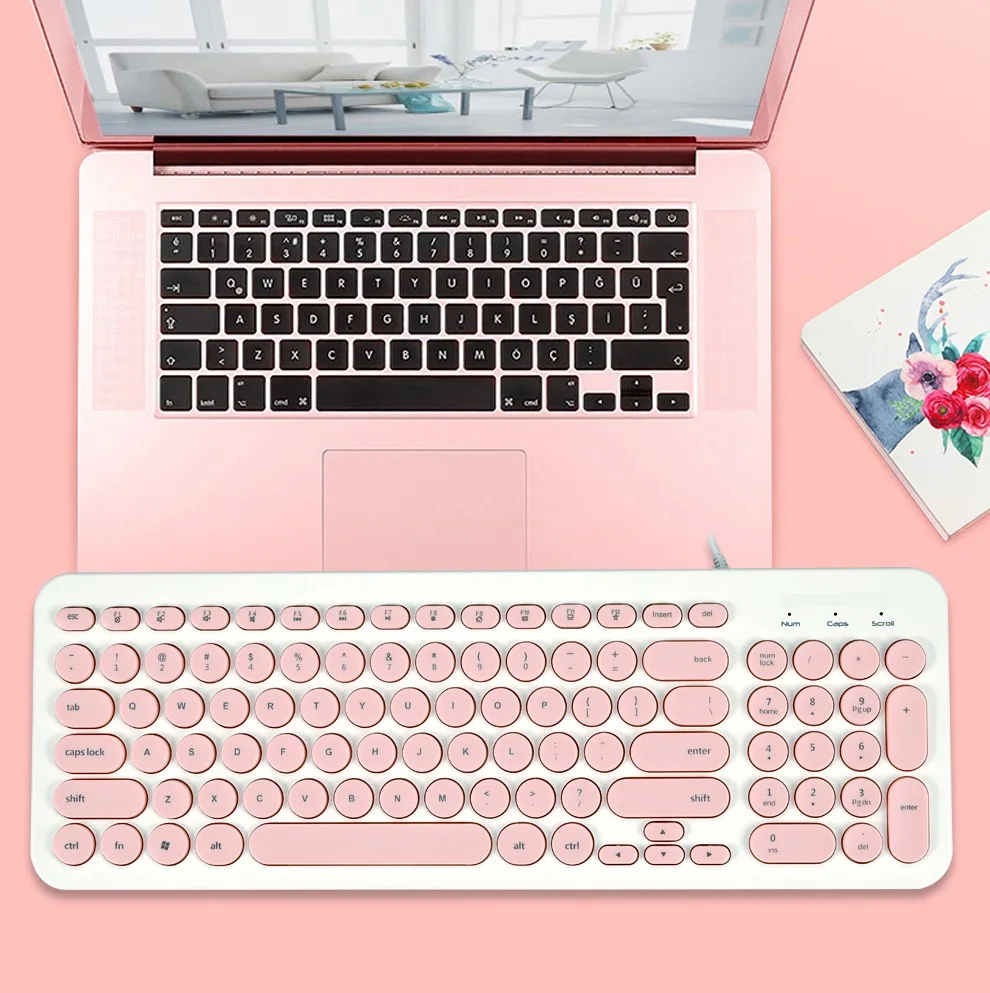 Super Cute Pink Keyboard Ultra Thin Silent Computer Gaming Keyboard