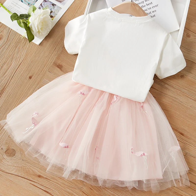 Bear leader/платье для девочек; новое летнее платье принцессы для девочек; праздничное платье с рисунком лебедя; Футболка и платье; 2 предмета; детская одежда