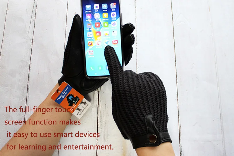 Goatskin Touch Screen Leather Gloves Women's Motorcycle Riding Unlined Four Seasons Thin Car Driving Full Finger Driver
