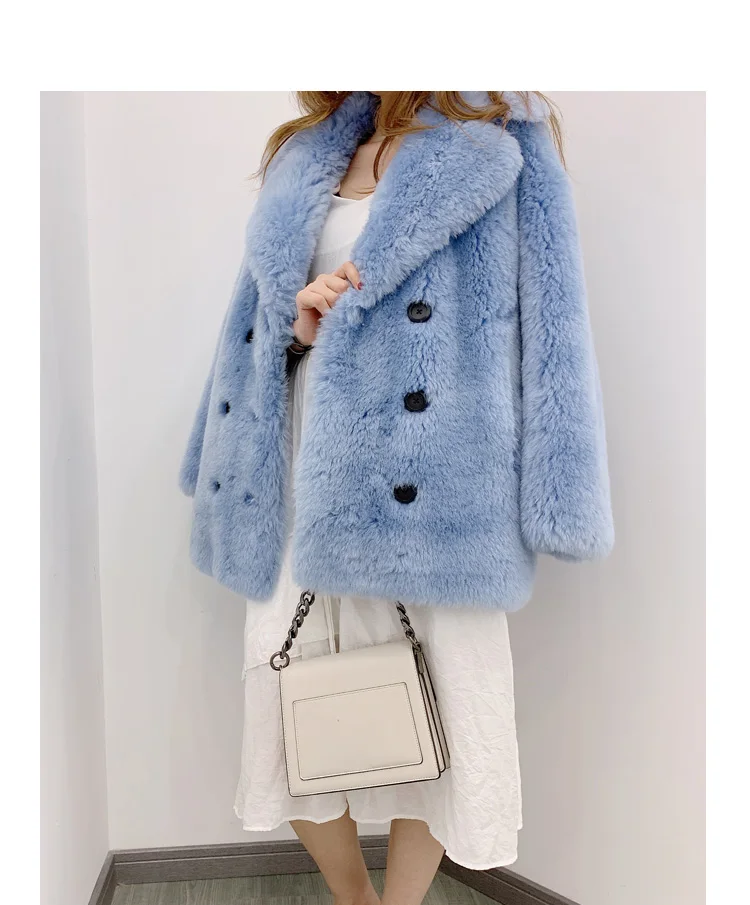 Модное зимнее женское теплое меховое пальто с натуральными гранулами из овечьей шерсти, женская меховая куртка, уличная одежда