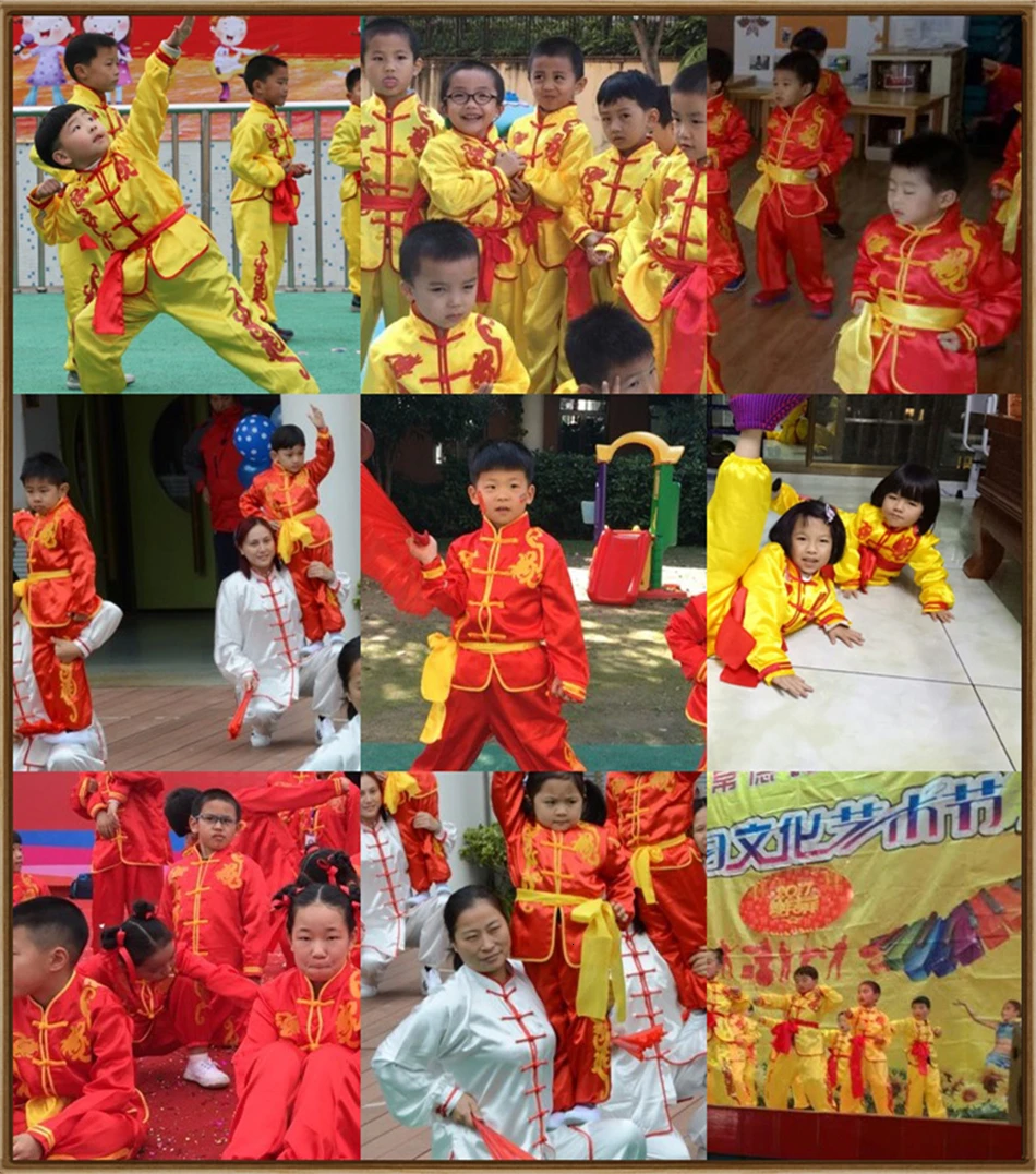 Traditional Chinese Style Kung Fu Wushu Clothing Kids Stage Party Performance Team Dance Wear Hanfu Tai Chi Competition Uniforms