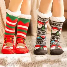 Зимние нескользящие носки-тапочки из кораллового флиса с рисунком рождественской елки, Санты, лося, средней длины мягкие Calze Calcetines носы с принтом