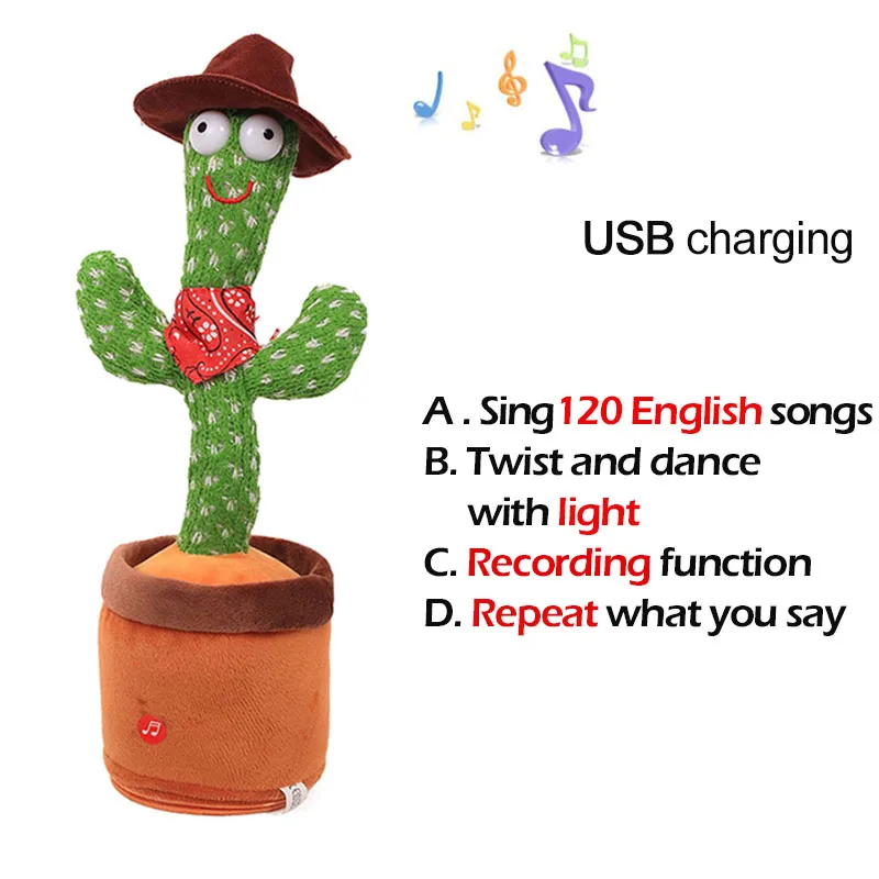 Dancing Cactus Plush Toy Cactus Doll Speak Talk Sound Record Repeat Toy For Kids Early Education Toy Shaking With Music 