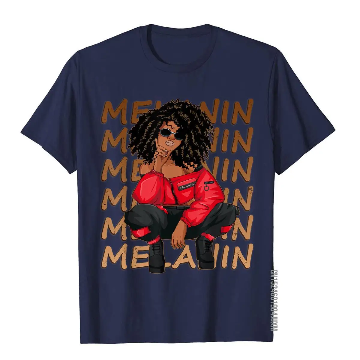 Melanin Afro Natural Hair Queen Cute Black Girl Magic Gift T-Shirt__97A582navy