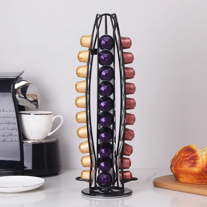 Nespresso Pod Curve Black Holder Rotatable Metal Stand Rack Plating Stainless Coffee Black Rack