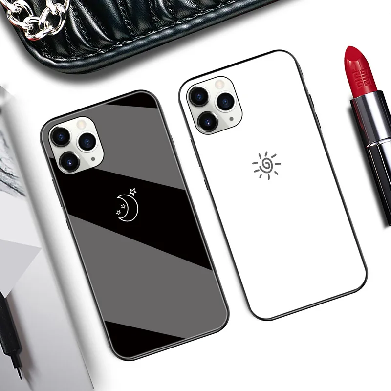 Стеклянный чехол для телефона с изображением Солнца и Луны iphone 13 pro max mini |