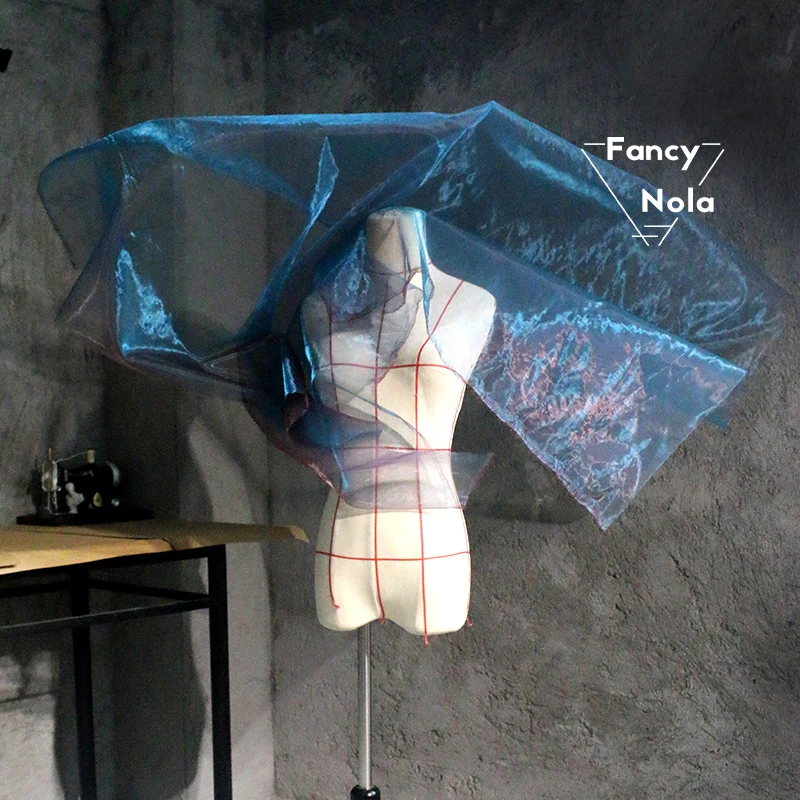 Старая Синяя лазерная градиентная цветная органза шириной 150 см дизайнерская