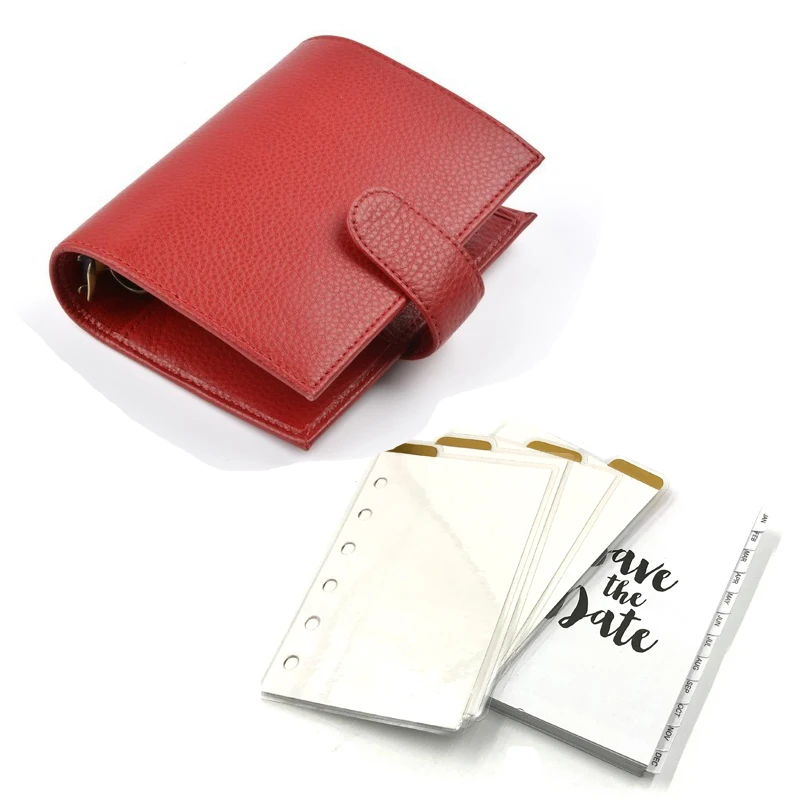 Red basic set Fromthenon натуральная кожа блокнот A7 строгальный Органайзер латунный Биндер мини-ежедневник из воловьей кожи дневник большой карман - Цвет: Red basic set