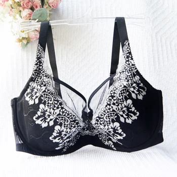 

Elegant Women Back Closure Full Coverage Underwire Lightly Padded Lace Floral Embroidery Push Up Bra 32 34 36 38 B C D DD Black