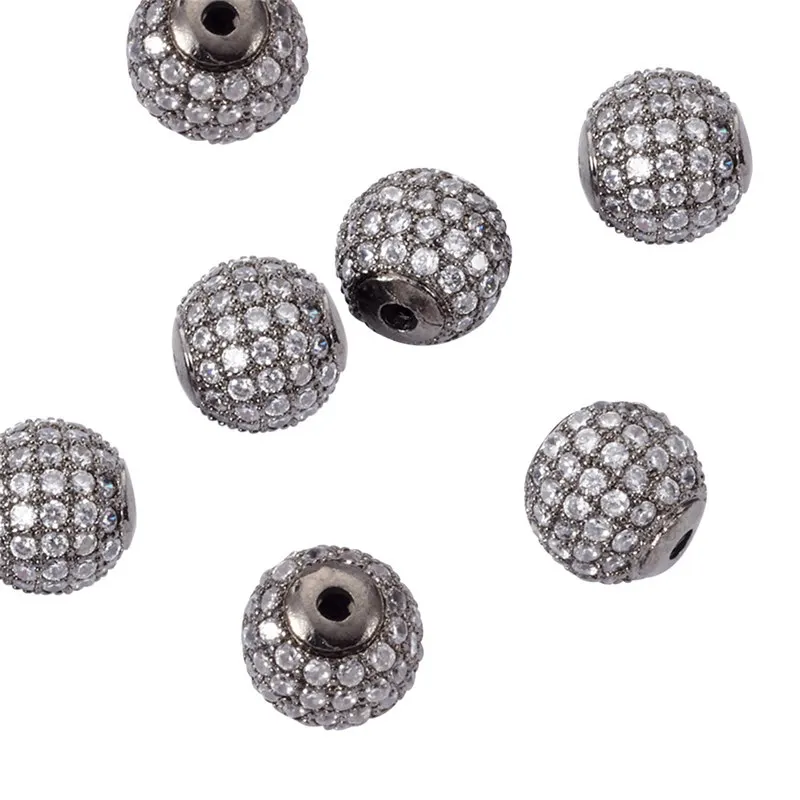 10pcs 6/8/10/12mm Round Brass Ball Pave Cubic Zirconia Charm Bead Metal Rhinestone Bead for Jewelry Making DIY Bracelet Necklace