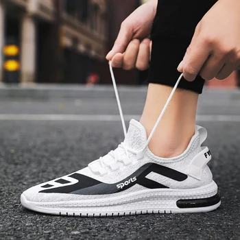 

2020 New Running Shoes Men Mesh Breathable Walking Mens Shoes FlyWire Men Sports Sneakers Lace Up Men Brand Shoes Black Red