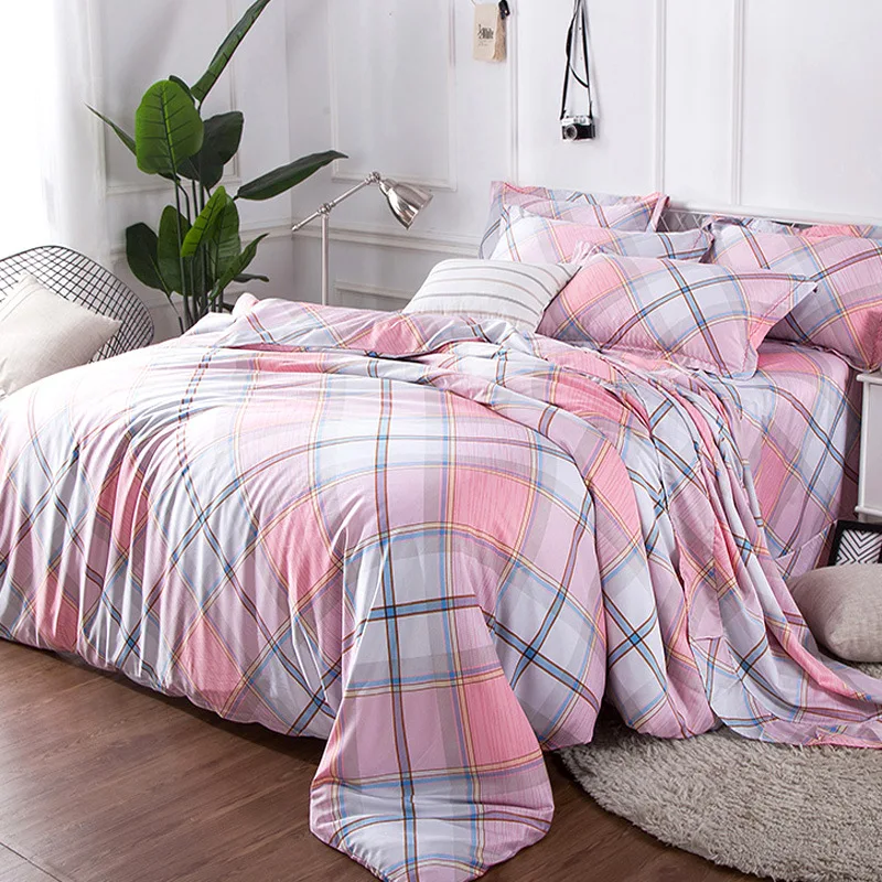 

Tencel Fiber Bed Linen Set 40S 130*70 Stripe Plant Light Luxury Style Bed Sheet Quilt Cover Pillowcase 4pcs Bedding Set