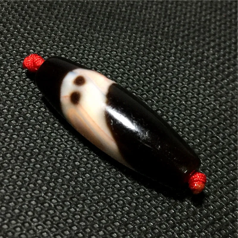 

191009-5 Tibetan Dzi Bead Cinnabar Eagle Pattern Natural Agate 12mmx37mm Dzi Beads Stone with Cinnabar spots Collection Beads
