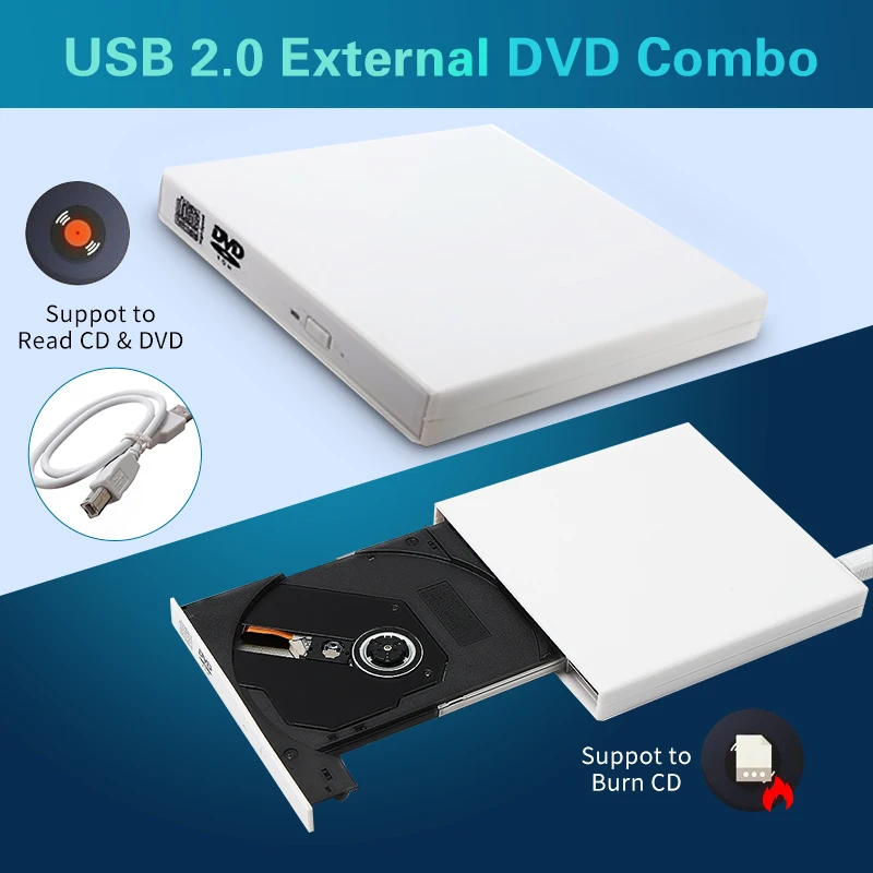 Тонкий внешний оптический привод USB 2,0 DVD комбинированный DVD rom плеер CD-RW горелка Писатель подключи и играй для ноутбука Macbook Настольный ПК