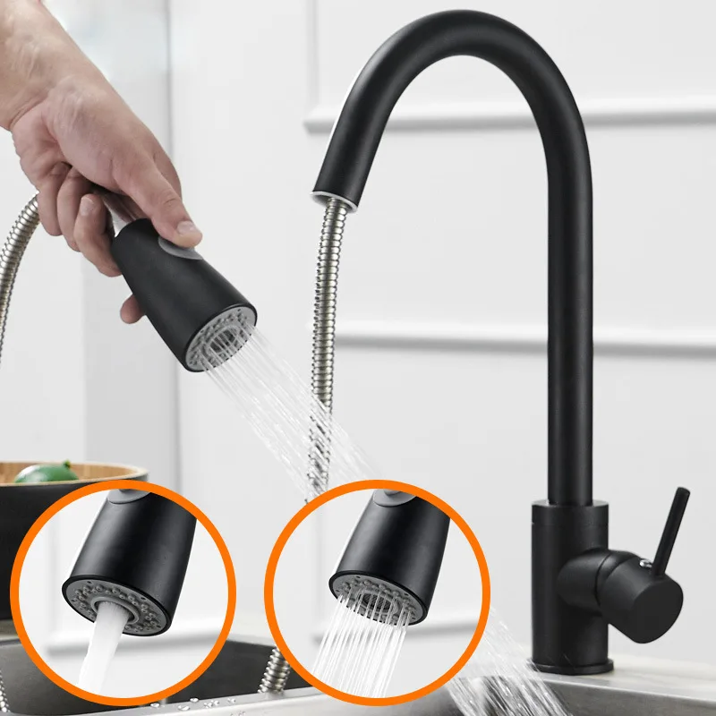 Pull Out Kitchen Faucets with Sprayer Bathroom Basin Sink Faucets 2 Spraying Modes 360° Rotating Stainless Steel Hot Cold Tap