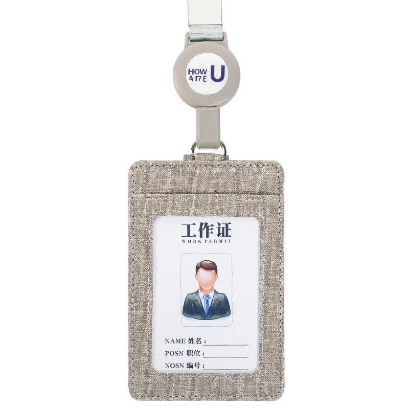 1PCS PU leather ID ID holder, easy to pull lanyard, with 1 ID window, 3 card slots and heavy-duty retractable lanyard