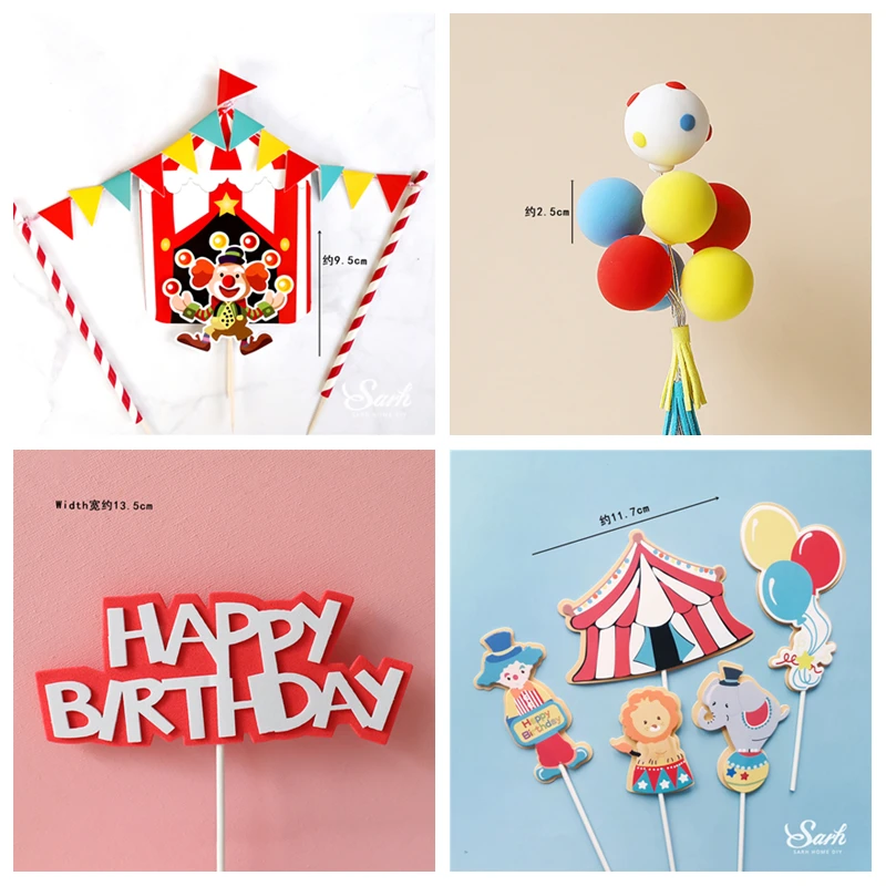 Décoration de gâteau en forme de train de clown et LYus pour enfant,  fournitures de pâtisserie, ballon de joyeux anniversaire, cadeaux sucrés