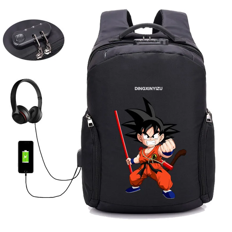 17 anime Dragon Ball Z backpack USB Charge Computer Backpacks Anti-theft bag student book Bags teenagers men women Travel backpack - Цвет: 17