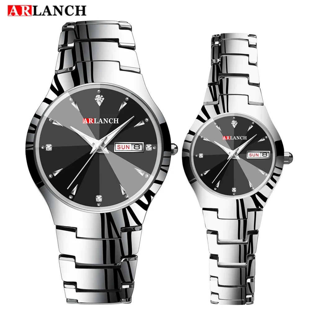 Couple silver black Парные часы мужские и женские Розовое золото кварцевые наручные часы в классическом стиле унисекс из нержавеющей стали для возлюбленных наручных часов рождественские подарки для валентинки - Цвет: Couple silver black