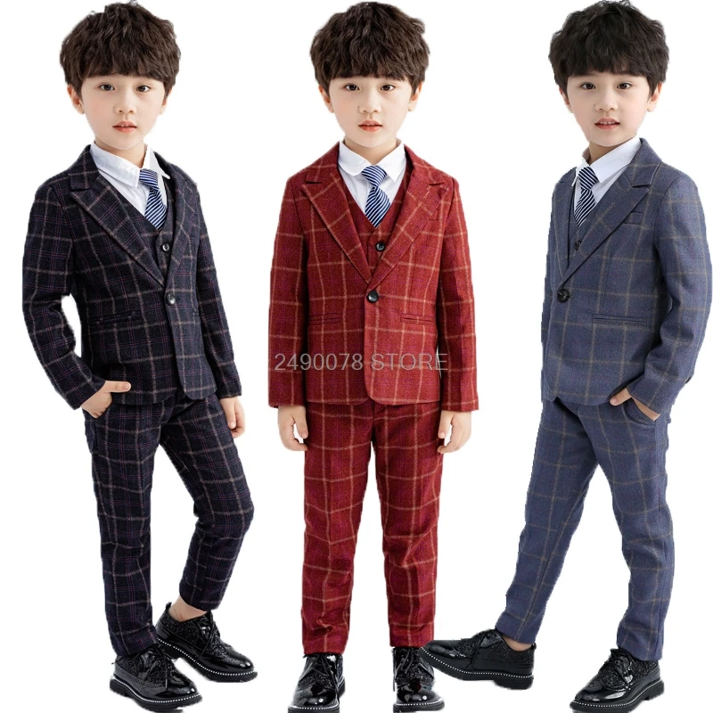 

Официальный цветочный костюм для мальчиков, Свадебный костюм, блейзер для дня рождения, пиджак, жилет, брюки, смокинг, Детский костюм для выпускной церемонии