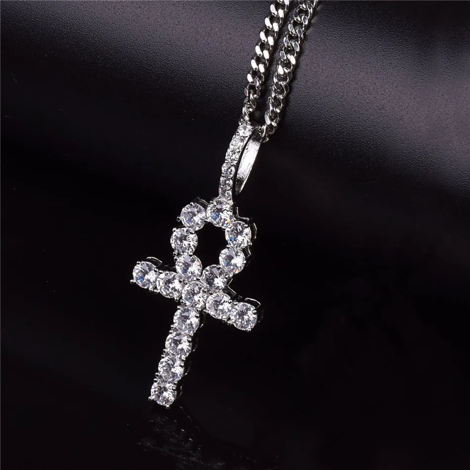 

Hot Sale Plated Copper Gold Iced Out CZ Anhe Key Pendant Ketting Hip Hop Cuban Chain Cross Necklace Jewelry For Men/Women
