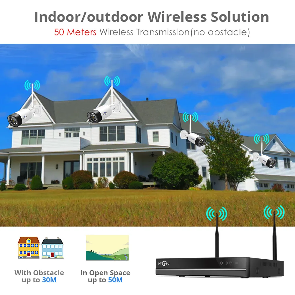  Hiseeu Wireless CCTV camera System 1080P 8ch 2MP IP Camera Audio Waterproof Outdoor Security System