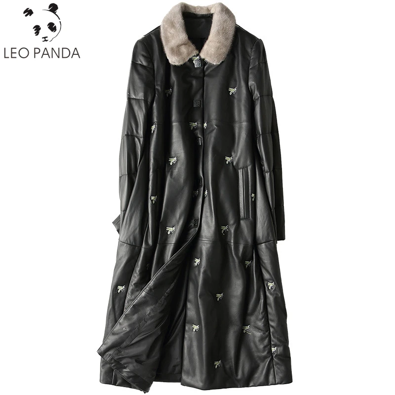 New Real Leather Jacket Women's Winter Sheepskin Coat Genuine Leather Down Jacket Women Mink Fur Collar Down Parka Cothes