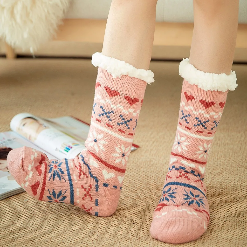 Новые рождественские носки женские зимние теплые хлопковые носки толстые нескользящие носки-тапочки с принтом носки с ковровым покрытием calcetines mujer# pingyou