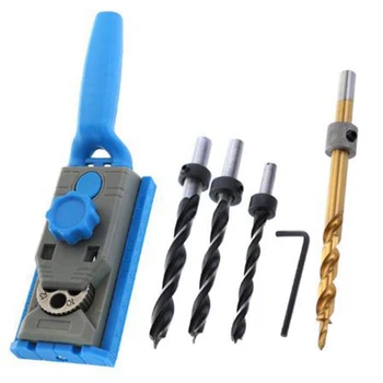 

2 In 1 Pocket Hole Jig Kit Doweling Jig Adjustable Drill Guide 6 8 10 12 Mm With Handle Woodworking Tools