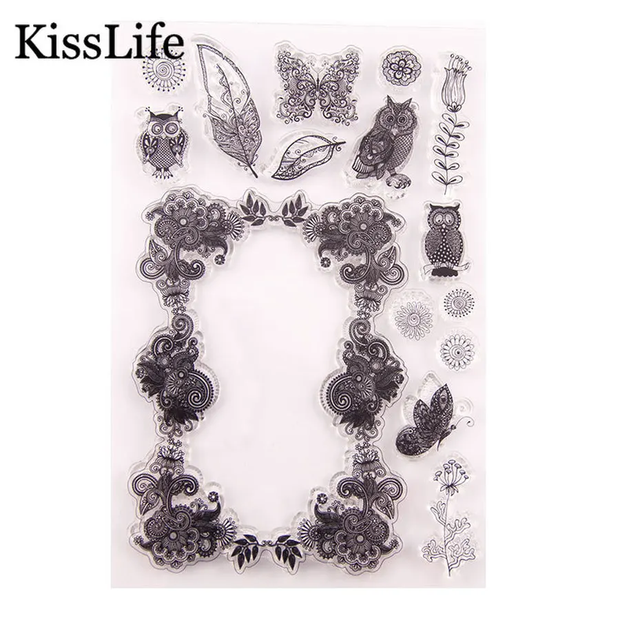 

1 Sheet Cute Owl Beautiful Flower Wreath Leaves Clear Rubber Stamps for Card Making Scrapbooking Christmas Stamps