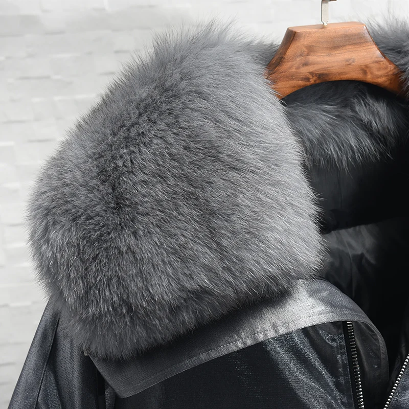 women's winter new fashion detachable fox fur collar medium long white duck down down jacket puffer coat