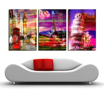 

London Big Ben Paris Painting Wall Decor The Leaning Tower of Pisa Color diamond painting 3 Pcs mosaic picture for living room
