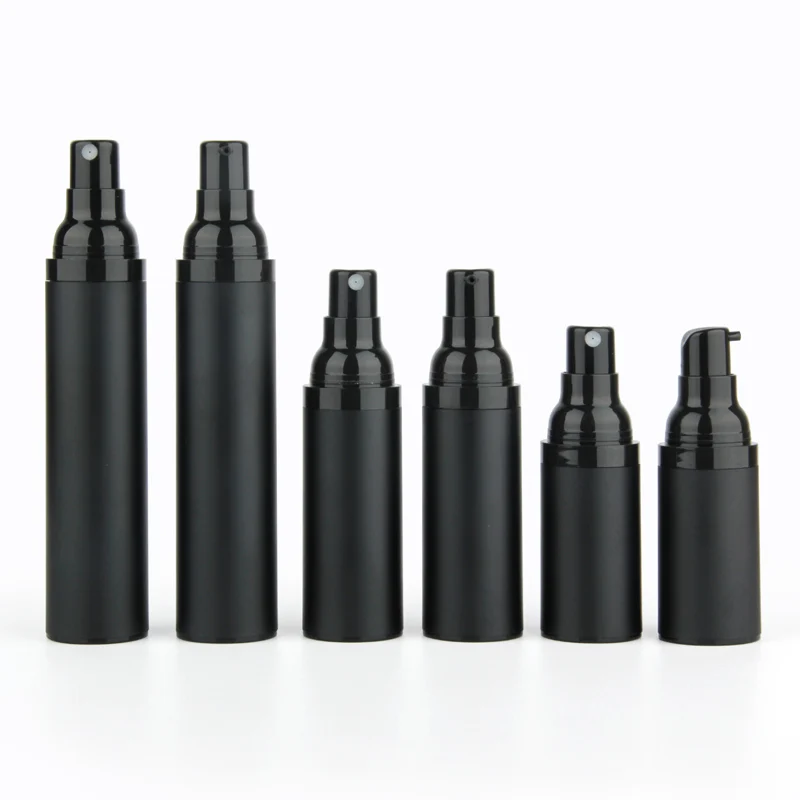 20 개/몫 15ML 30Ml 50ML 플라스틱 에멀젼 병 스프레이 병 매트 블랙 진공 병 에어리스 펌프 진공 컨테이너