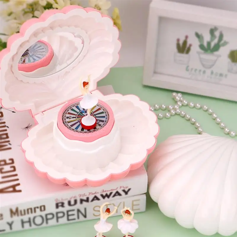 Music Box Shell Shaped Rotating Ballerina Music Box With Light Beautiful Jewelry Box Girlfriend Birthday Valentine New Year Gift