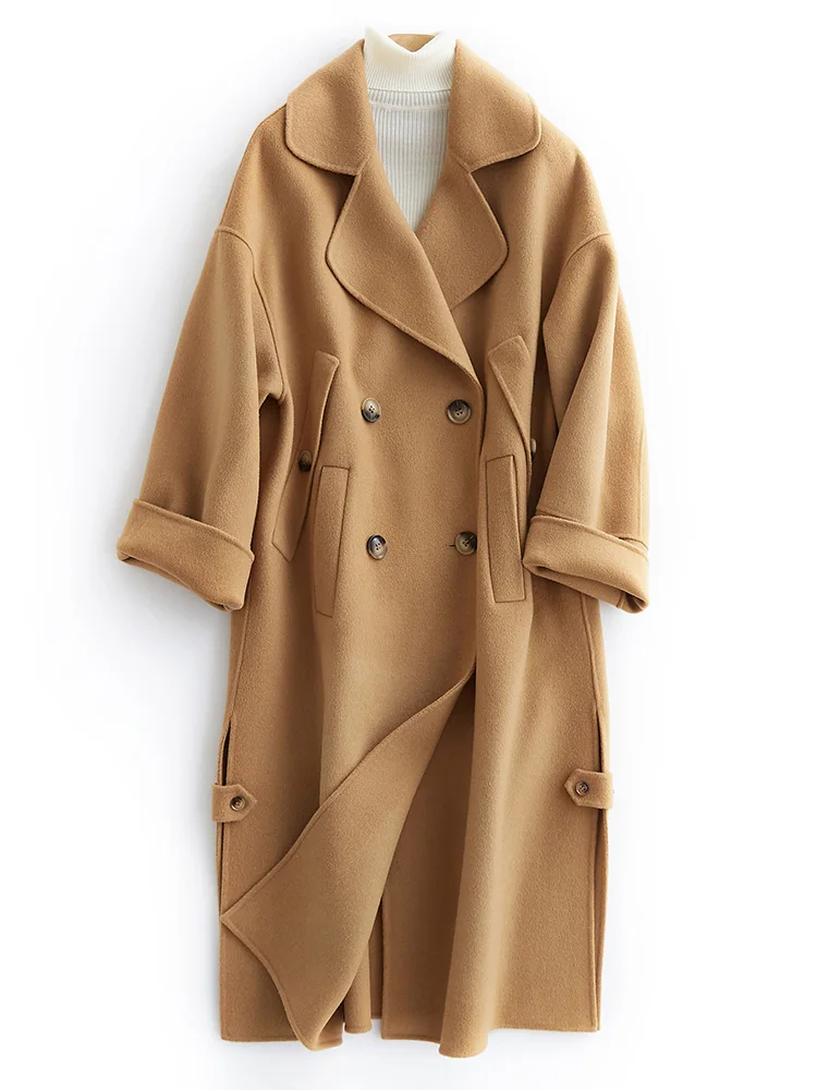 

2019 New Autumn Winter Jacket Women Slim Long Woolen Coats Double Side 100% Wool Coat Female Jacket A250